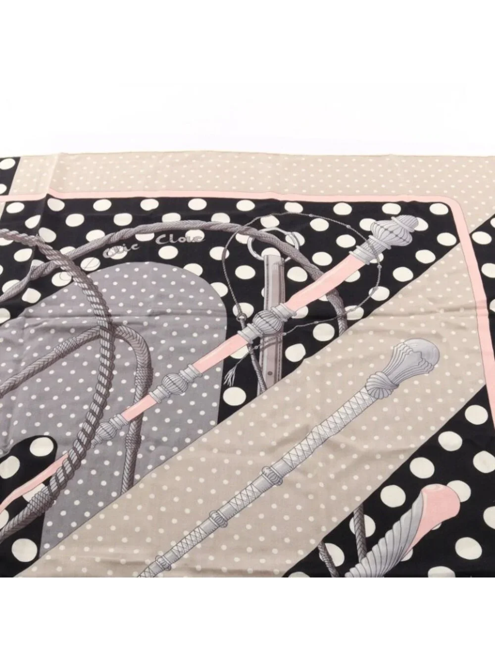 Hermes Scarf Carre Geant 140 Clic Clac a Pois Gray Black Silk - Picture 7 of 8